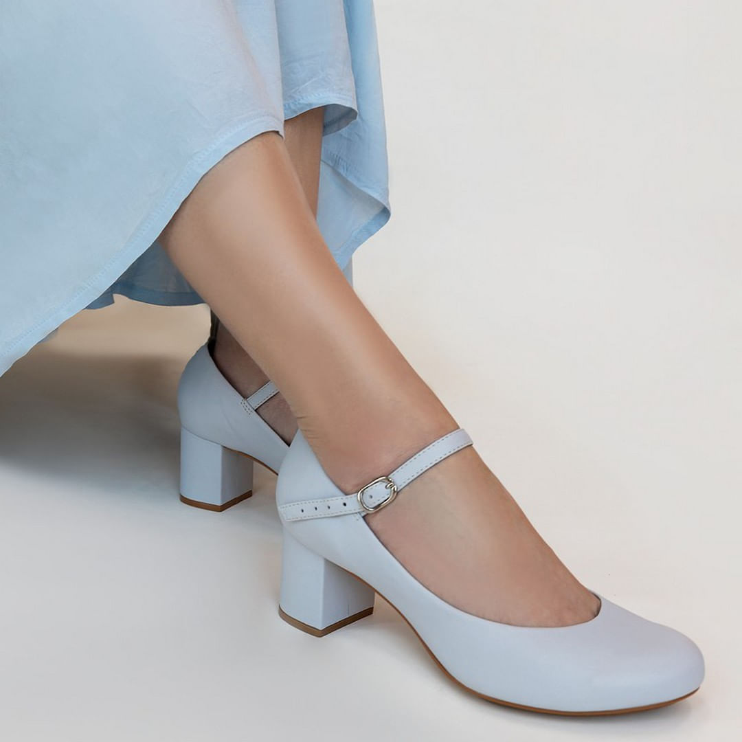 ミミ Pump Média Alice Couro Italiano Azul Zen - Lolita Pimenta