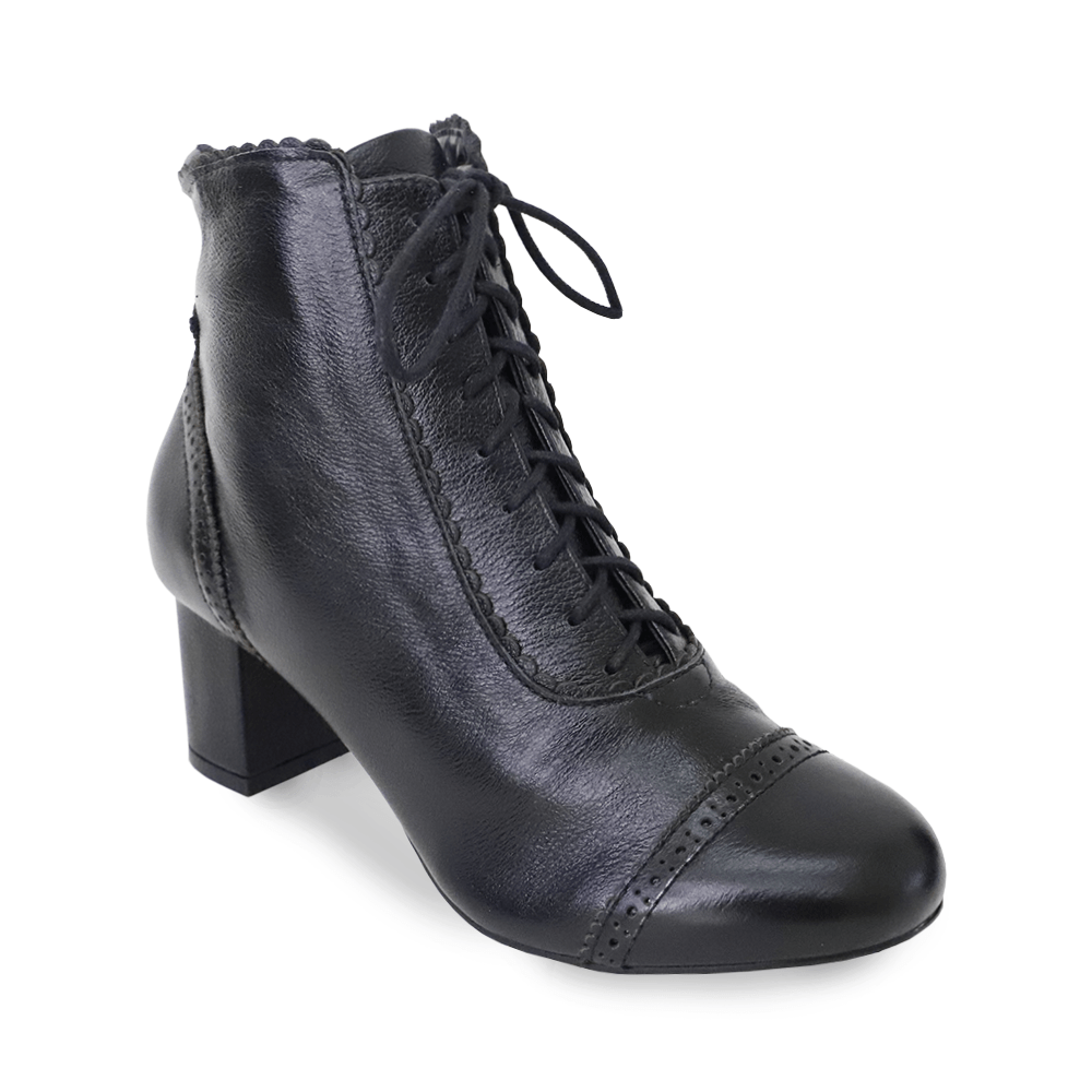 Ankle Boot Média Daphne Couro Italiano Preto - Lolita Pimenta