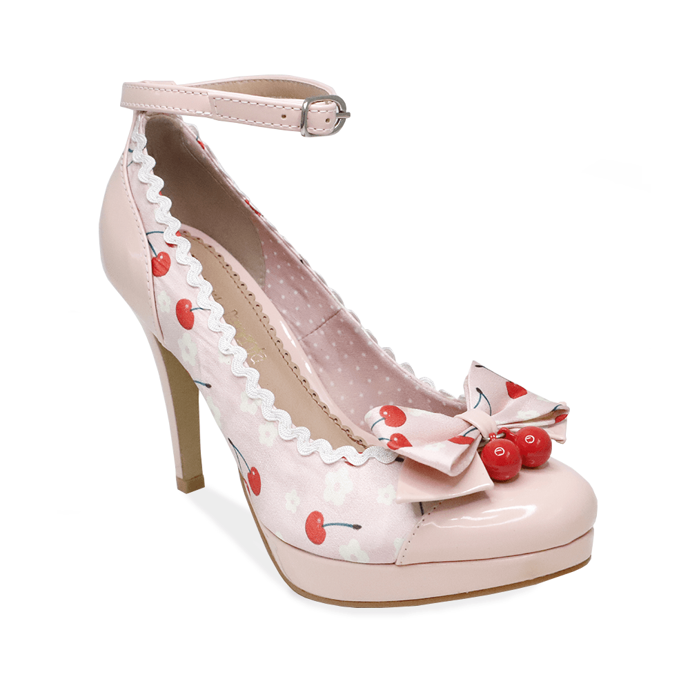 Pump Meia Pata Claire Cherry Vegan Verniz Rosa Quartzo e Cetim